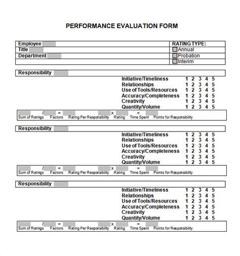 7+ Sample Performance Evaluation Forms Sample Templates