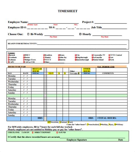 7+ Sample Project Timesheets Sample Templates