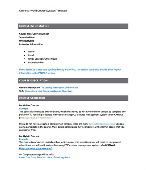 7+ Sample Syllabus Template SampleTemplatess SampleTemplatess