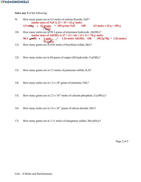 7 1 2 Practice Mole Calculations Chemistry Libretexts The Mole Worksheet Chemistry Answers - The Mole Worksheet Chemistry Answers
