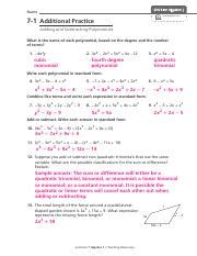 7 1 Additional Practice Adding And Subtracting Polynomials Answer Key