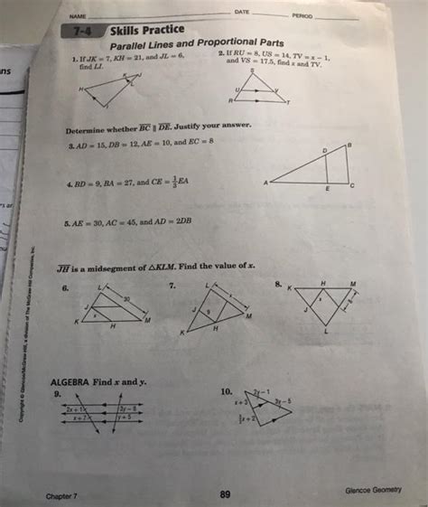 7 4 Practice Parallel Lines And Proportional Parts