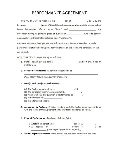 7 Artist Performance Contract Template Word Pdf Docs Examples