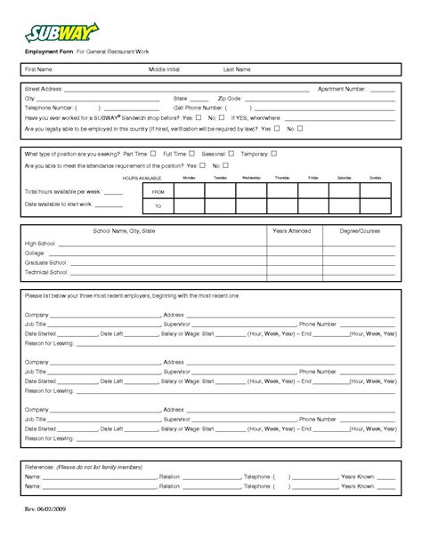 7 Best Images of Subway Application Printable Printable Subway Job Application Form, Printable