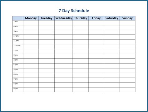 7 Day Work Schedule Template