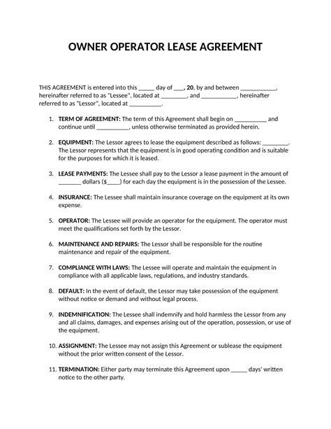 7 Owner Operator Lease Agreement Templates Samples , Examples