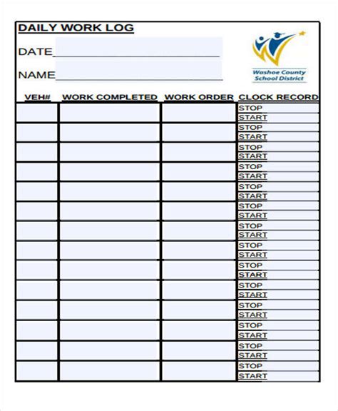 7 Printable Daily Work Log Template SampleTemplatess SampleTemplatess