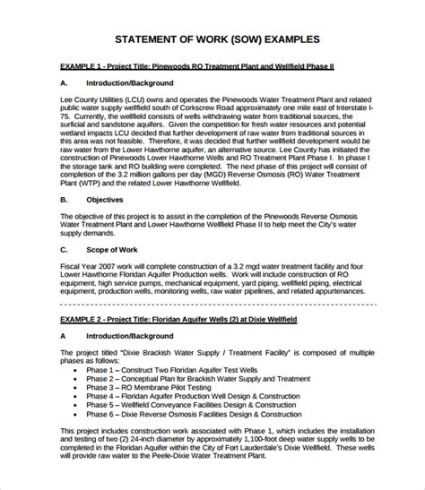 7 Statement Of Work Example SampleTemplatess SampleTemplatess