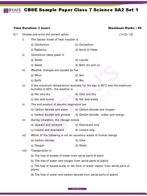 7 Class Sa2 Question Paper