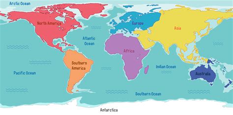 Description: This map shows eight Continents of the World with their boundaries. (Europe, Asia, Africa, North America, South America, Oceania, Antarctica, Eurasia).. 
