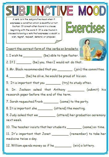 7 Free Subjunctive Mood Worksheets Verb Mood Practice Worksheet - Verb Mood Practice Worksheet