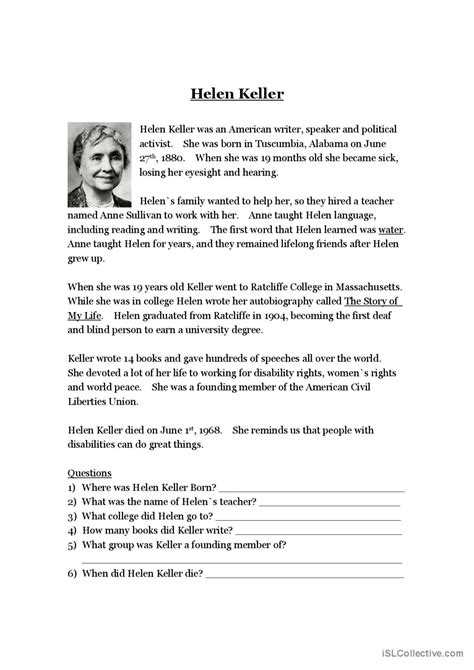 7 Helen Keller English Esl Worksheets Pdf Amp Helen Keller Timeline Worksheet - Helen Keller Timeline Worksheet