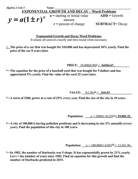 7 Practice Exponential Growth And Decay Answers