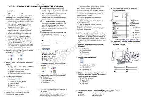 7 sınıf bilişim teknolojileri 1 dönem 1 yazılı 