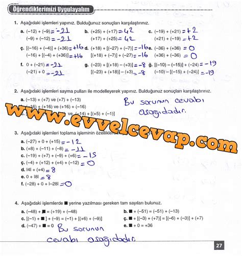 7 sınıf matematik sayfa 27 cevapları