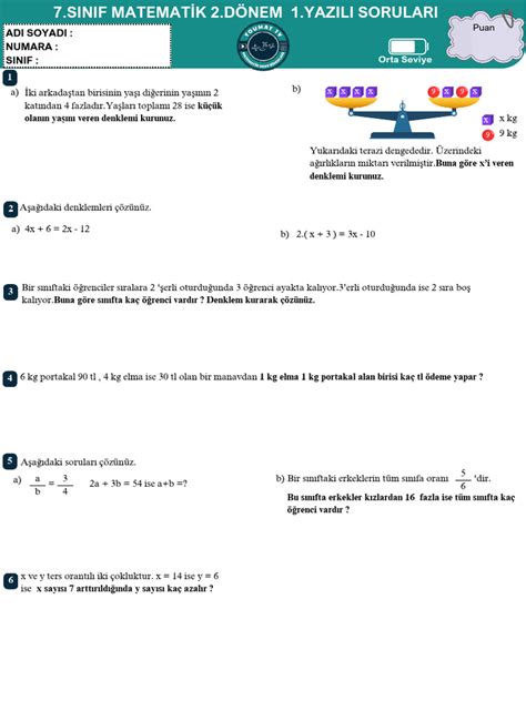 7 Sınıf Türkçe 2 Dönem 2 Yazılı