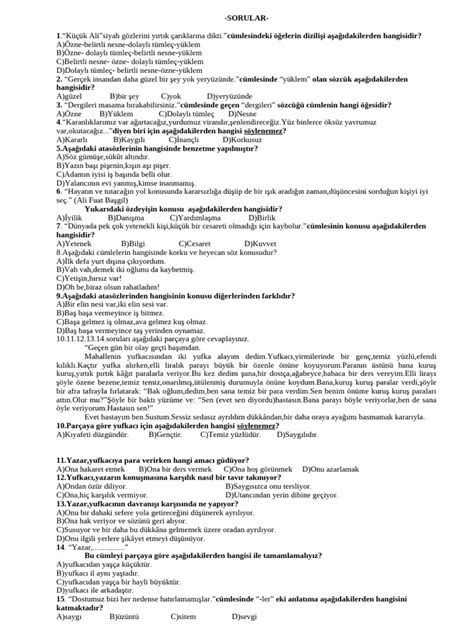 7 Sınıf Türkçe Test
