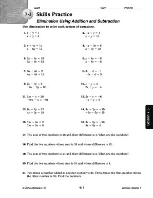 Read 7 3 Skills Practice Elimination Using Addition Subtraction Answers 
