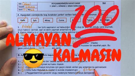 7.sınıf Peygamberimizin Hayatı ılı Çalışma Soruları.