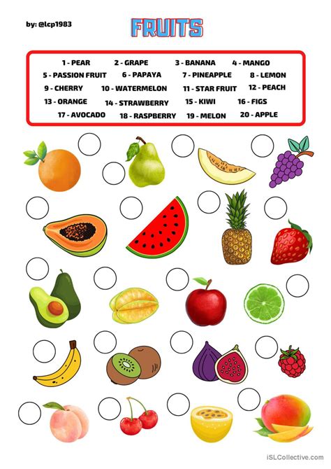 70 Fruits English ESL powerpoints - iSLCollective