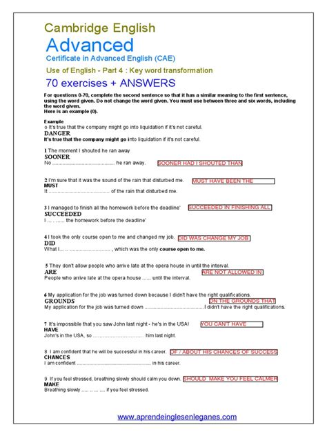 70 Cae Key Word Transformations Answers 9