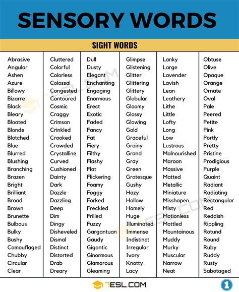 700 Sensory Words To Improve Your Writing In Sensory Words Worksheet - Sensory Words Worksheet