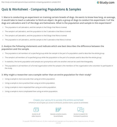 703 Quiz Sample Population Statistics And Parameters