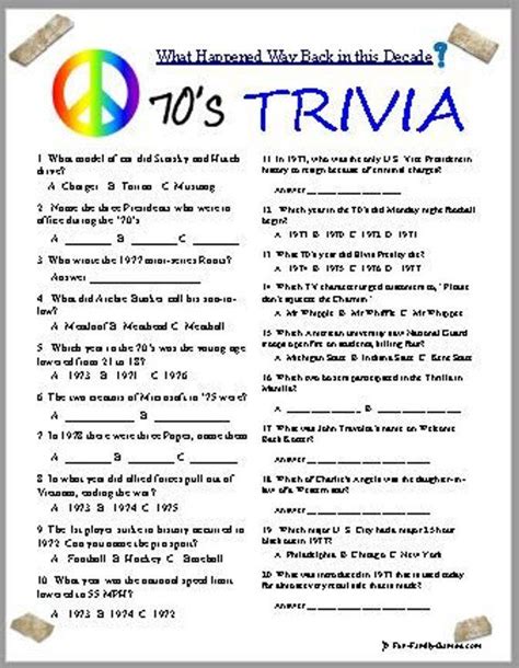 70S Trivia Questions And Answers Printable