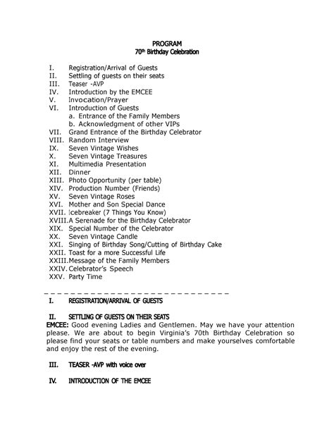 70th Bday Program Script
