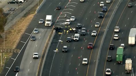 A crash and fuel spill on the northbound side of the 710 Freewa