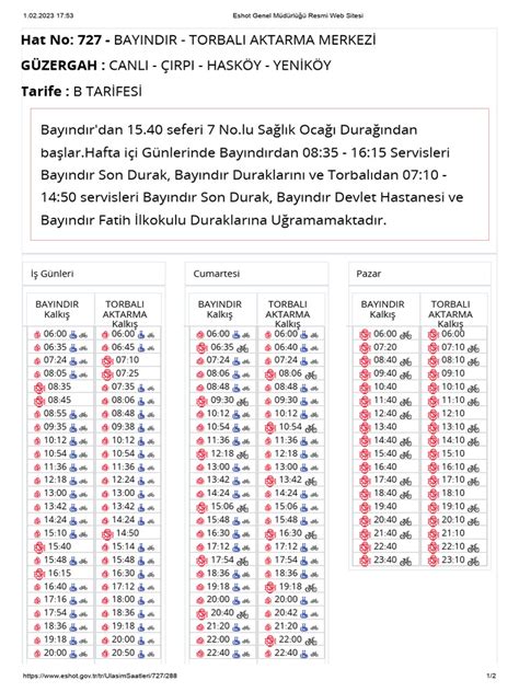 727 Eshot Saatleri