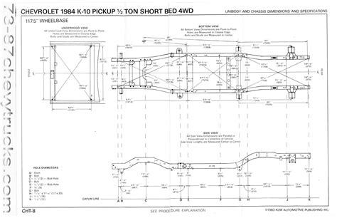 Here are scans from Haulin IT of the Chassis Dimensions/measurement. They are HUGE so I am just linking them here: Truck Index. 1984 Blazer 4WD. 1984 1/2 Ton Pickup Shortbed 2WD. …. 