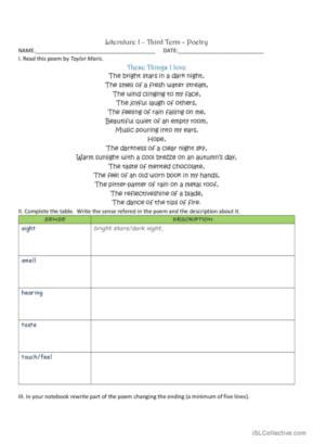 74 Poetry English Esl Worksheets Pdf Amp Doc Poetry Worksheet High School - Poetry Worksheet High School