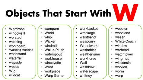 750 Objects That Start With W To Help Objects That Start With W - Objects That Start With W