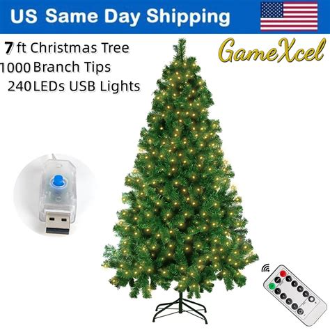 7FT Christmas Trees 1000 Tips Artificial Xmas Tree with 450 LEDs String