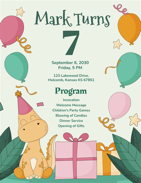 7th Birthday Program Template in Adobe Illustrator