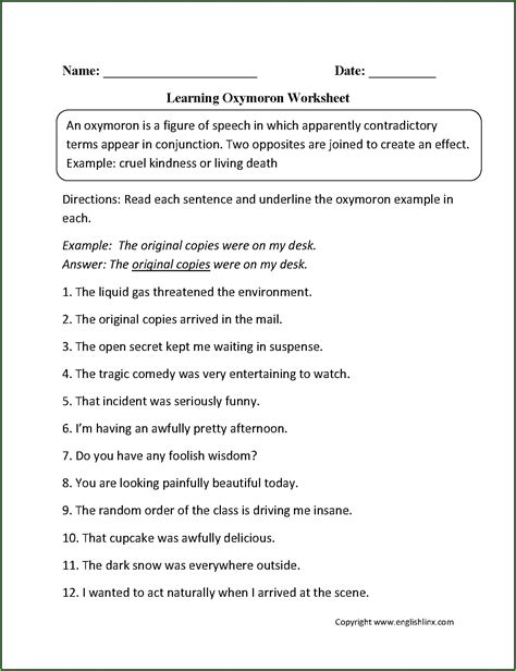 7th Grade Figurative Language Practice Worksheet Worksheet Resume