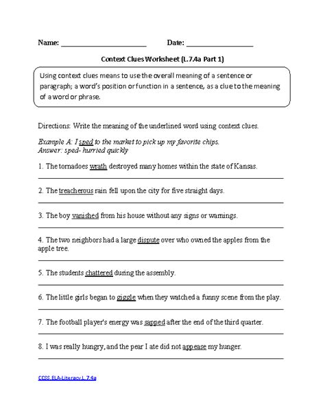 7th Grade Language Arts Worksheets