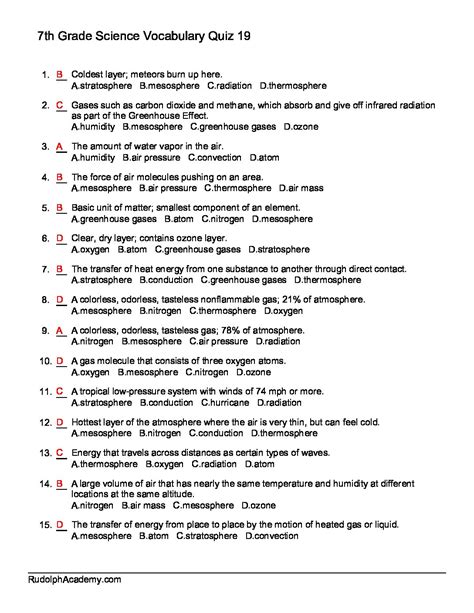 7th Grade Science Answers