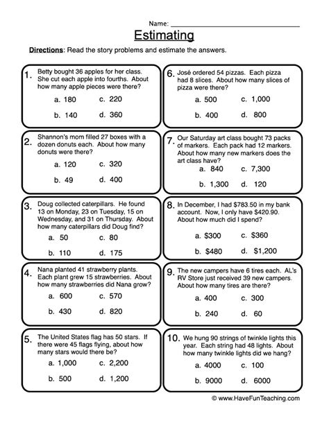 7th Grade Estimation Worksheets Teachervision 7th Grade Statistics Estimate Worksheet - 7th Grade Statistics Estimate Worksheet