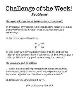 7th grade math challenge problems