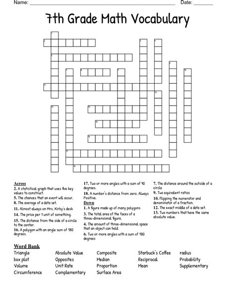 7th Grade Math Vocabulary Crossword Wordmint 7th Grade Math Vocabulary - 7th Grade Math Vocabulary