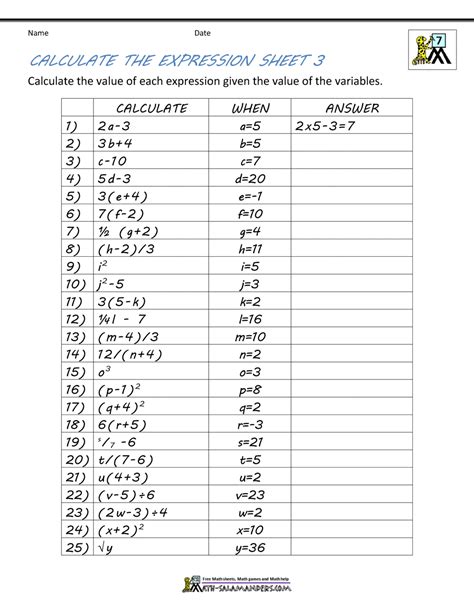 7th Grade Math Worksheets Math Expressions Grade 7 Worksheet - Math Expressions Grade 7 Worksheet