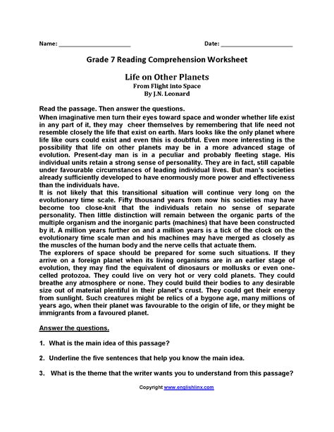 7th Grade Reading Comprehension Passages Amp Questions Reading Comprehension Worksheet 7th Grade - Reading Comprehension Worksheet 7th Grade