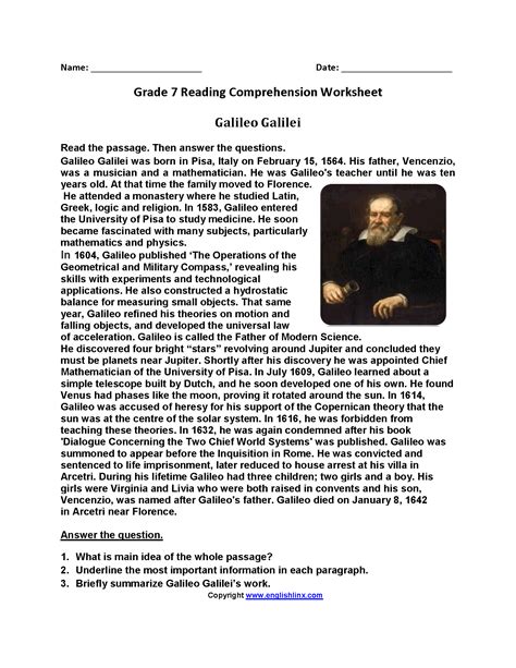 7th Grade Reading Comprehension Worksheets And Activities Softschools Reading Comprehension Worksheet Grade 7 - Reading Comprehension Worksheet Grade 7