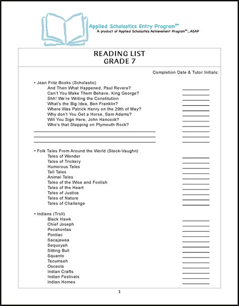 7th Grade Reading List