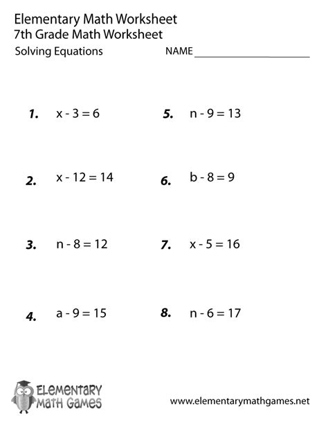 7th Grade Simple Equations Worksheet For Class 7 7 Grade Math Worksheet - 7 Grade Math Worksheet