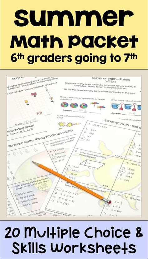 7th Grade Summer Math Packet Answer Key