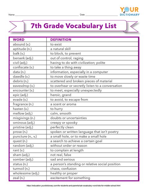 7th Grade Vocabulary Words Lists Games And Activities Challenge Words For 7th Grade - Challenge Words For 7th Grade