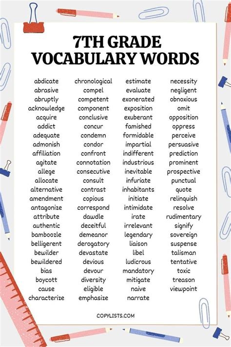 7th Grade Word List